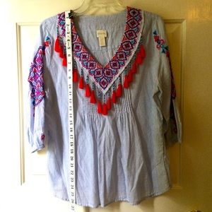 Chicos embroidered top with fringe 2P / 12 petite